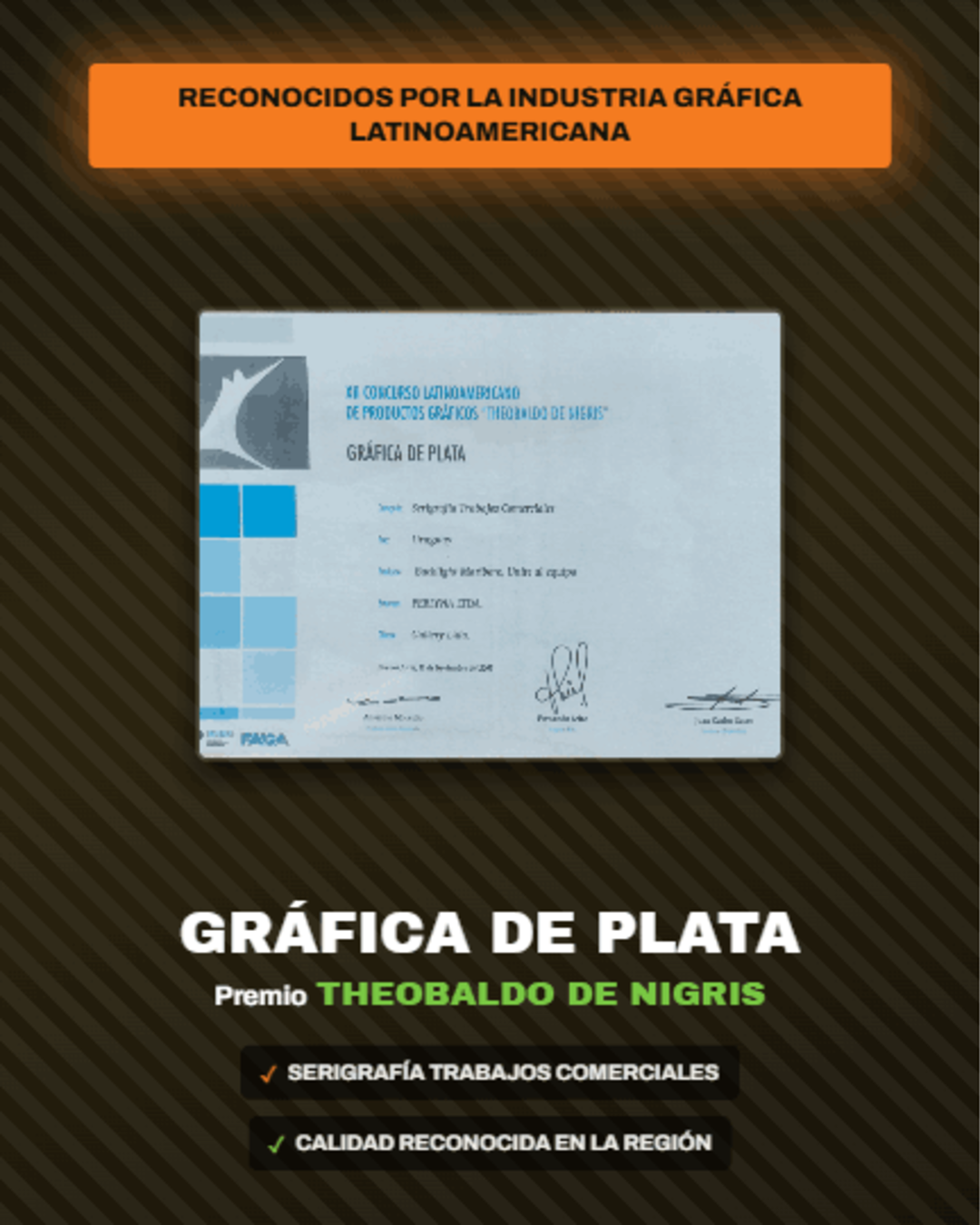 Perlyna, Premio Gráfica de Plata Theobaldo de Nigris por calidad en trabajos de serigrafía, versión móvil